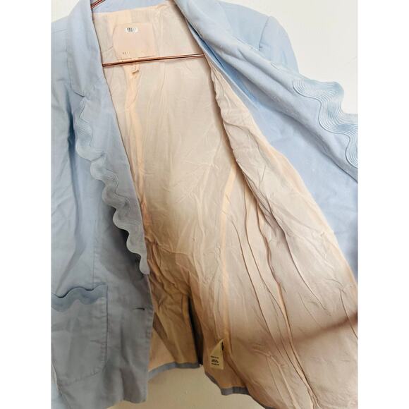 REBECCA TAYLOR Light Blue 70s Rickrack Trim Double Breasted Slub Jacket Blazer 8 - Picture 13 of 16